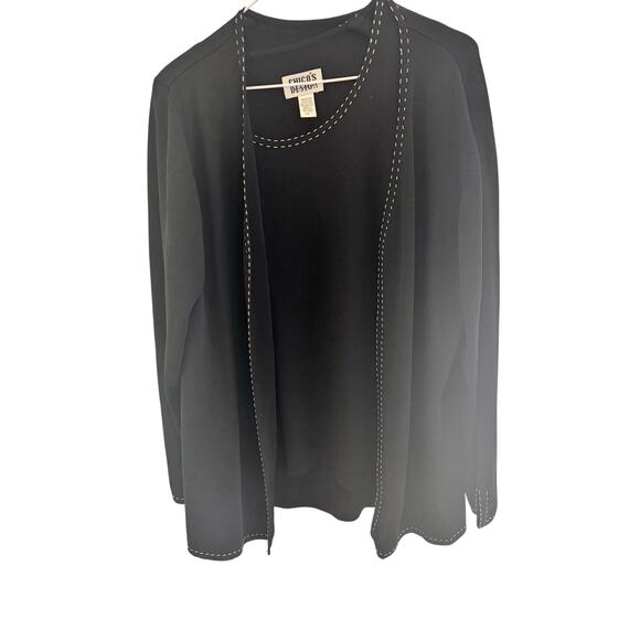 Chico’s Design Black Open Front Cardigan & Tank Set Size 1 Contrast Stitch Trim - Picture 2 of 8